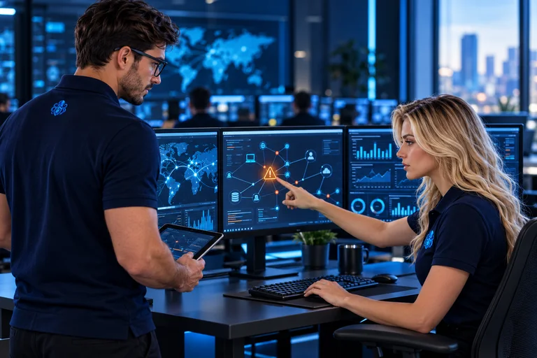 Belinda and Nestor investigate a security alert together.