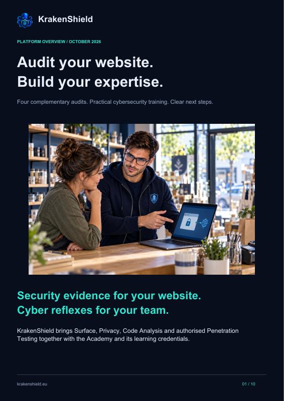KrakenShield brochure cover: Audit your website. Build your expertise.
